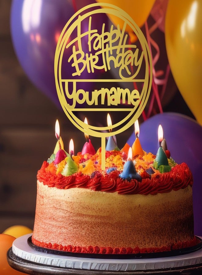 Yellow Nuts Personalised Cake Topper For Birthday Acrylic Golden Baby Shower Wedding Anniversary Props Cake Decor Decoration (Style 1) - Image 1